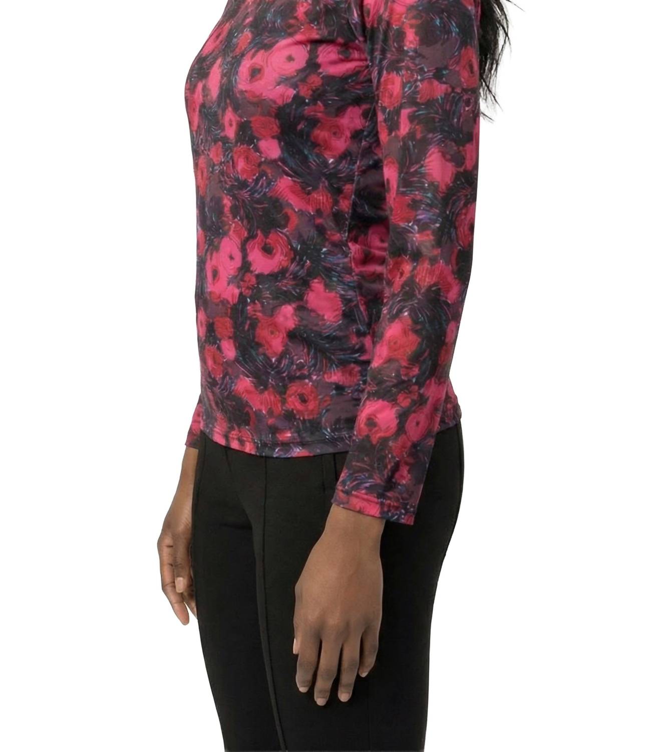 Area Stars Lee Mock Neck Jersey Top in rose print - women's long sleeve top - alternate view