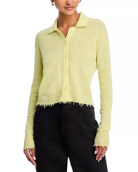 RE/DONE Loose Polo Cardigan in limeade - women's cardigan - detail view