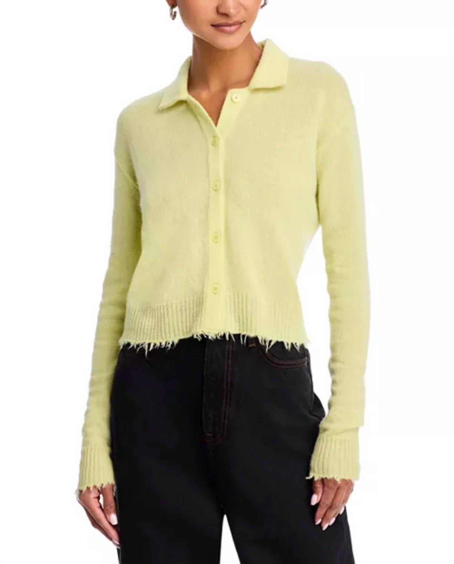 RE/DONE Loose Polo Cardigan in limeade - women's cardigan - detail view
