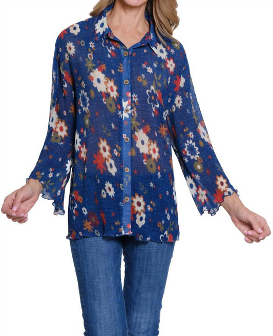 Multiples - Three-quarter Sleeve Button Front Pleated Shirt