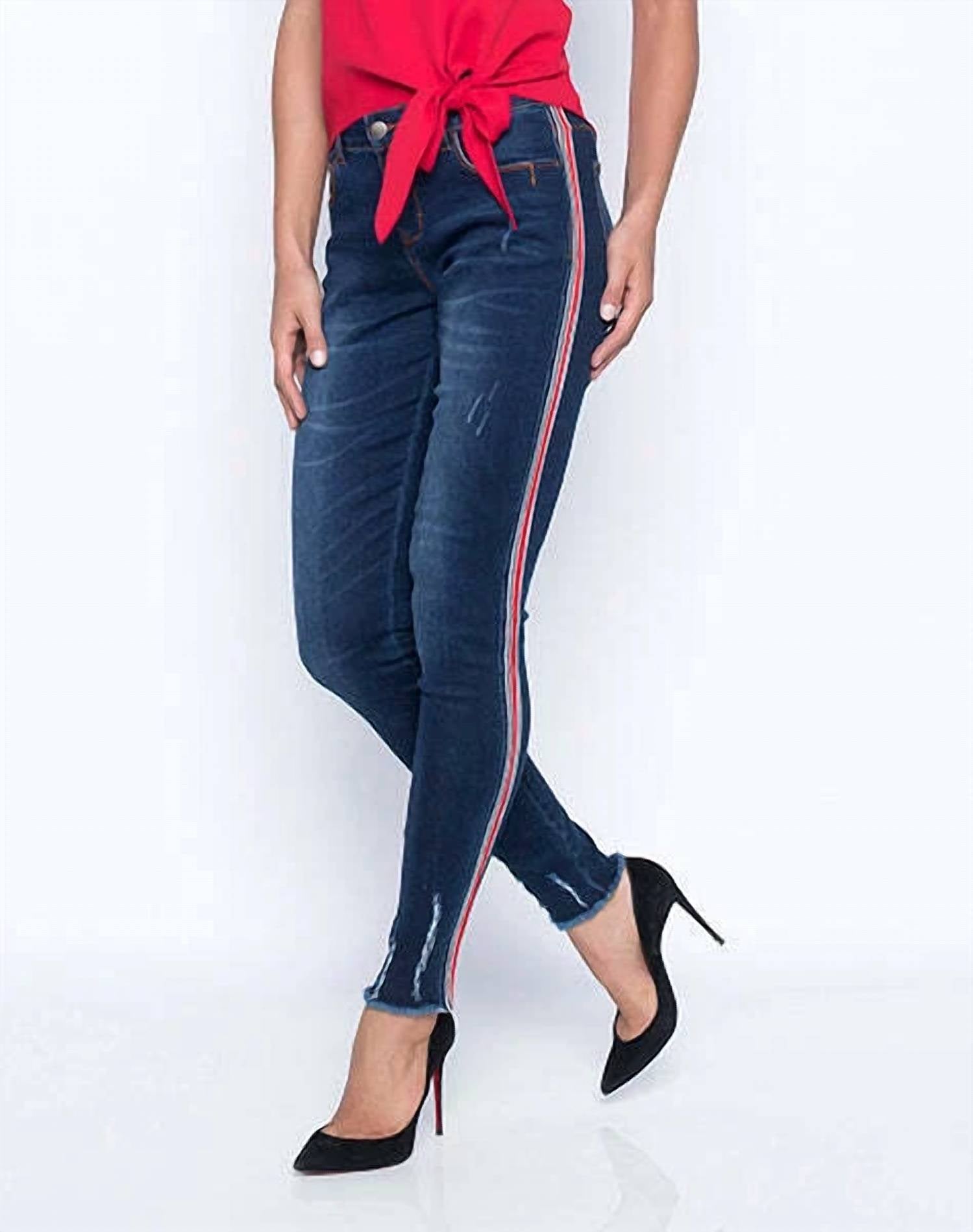 Frank Lyman - Distressed Denim Jeans With Side Stripe