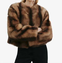 NILI LOTAN Elan Shearling Jacket in camel brown - women's jacket - detail view