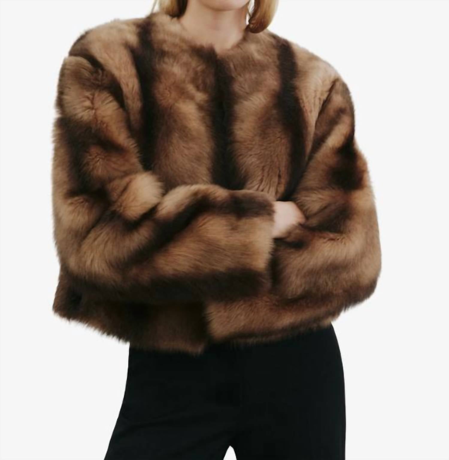 NILI LOTAN Elan Shearling Jacket in camel brown - women's jacket - detail view
