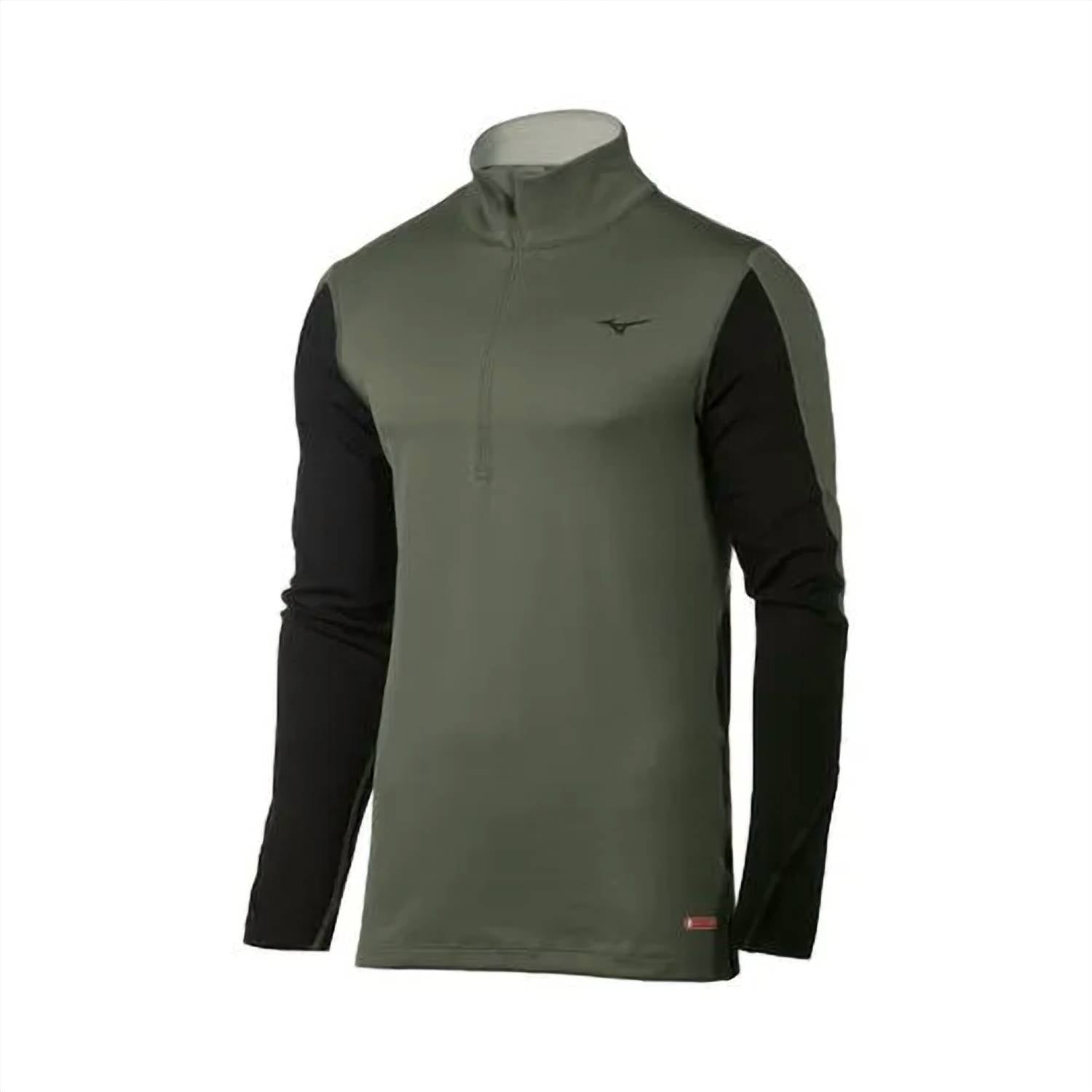 MIZUNO Men's Breath Thermo Half Zip Top in beetle black - men's long sleeve top