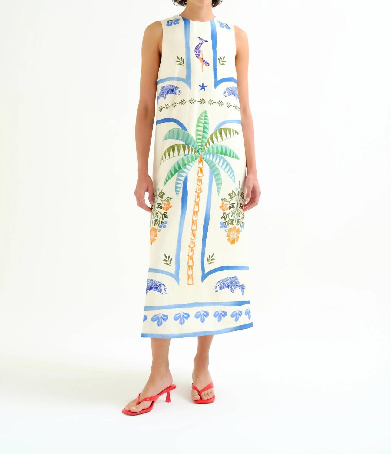 Compania Fantastica - Palms And Mermaid Sleeveless Midi Dress