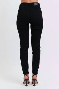 Judy Blue High Waist Faux Leather & Denim Skinny Jeans in black - women's pants - alternate view