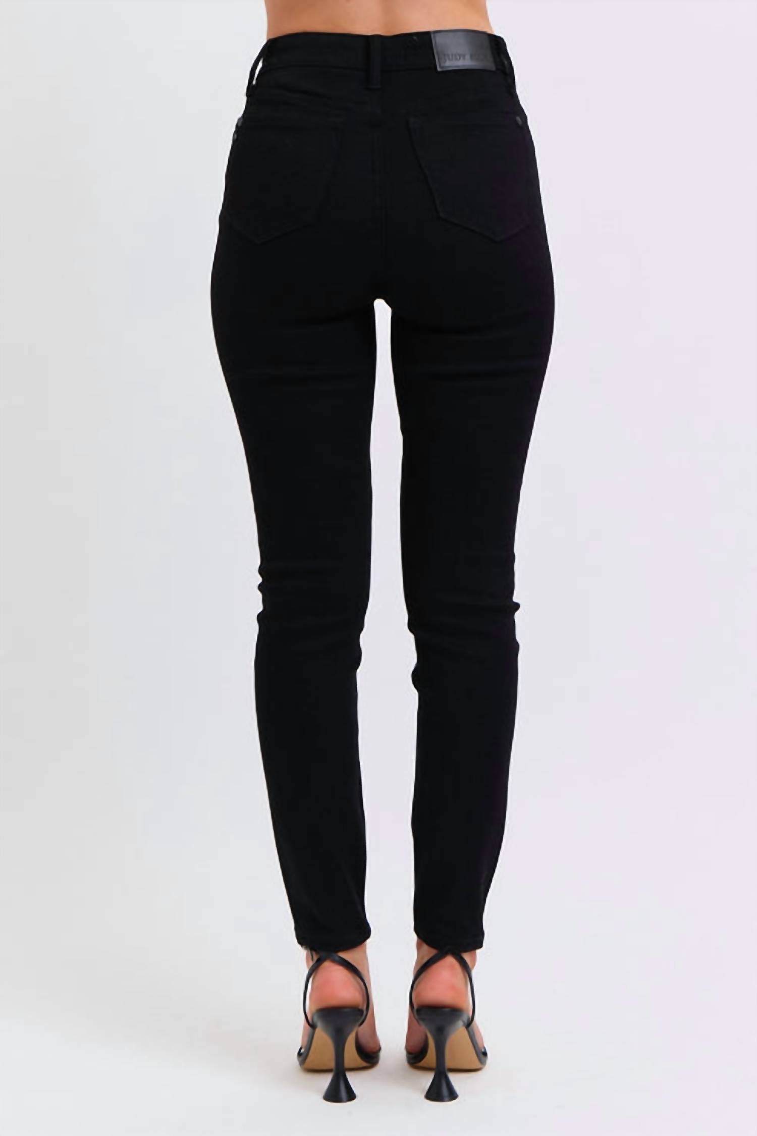 Judy Blue High Waist Faux Leather & Denim Skinny Jeans in black - women's pants - alternate view