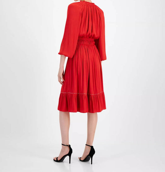 T Tahari - Split-neck Quarter-sleeve Dress