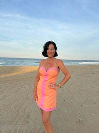 Baby Pink - Color Block Sweetheart Romper Mini Dress