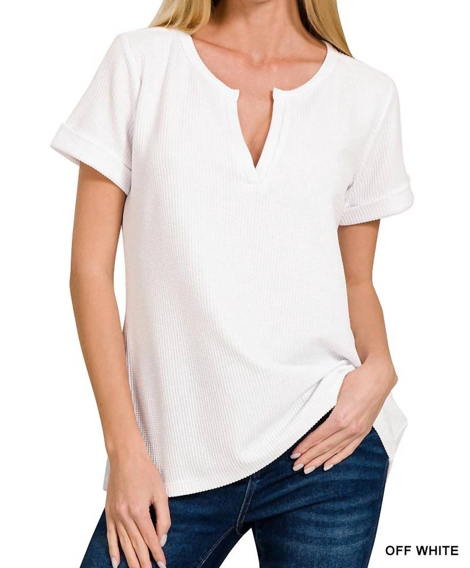 Zenana - Melange Baby Waffle Shirt