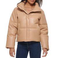 LEVI'S Juniors Faux Leather Bomber Puff Jacket in biscotti - women's jacket