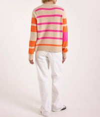 Brodie Cashmere Irregular Stripe Cashmere Crewneck Jumper in cygnet - women's sweater - alternate view