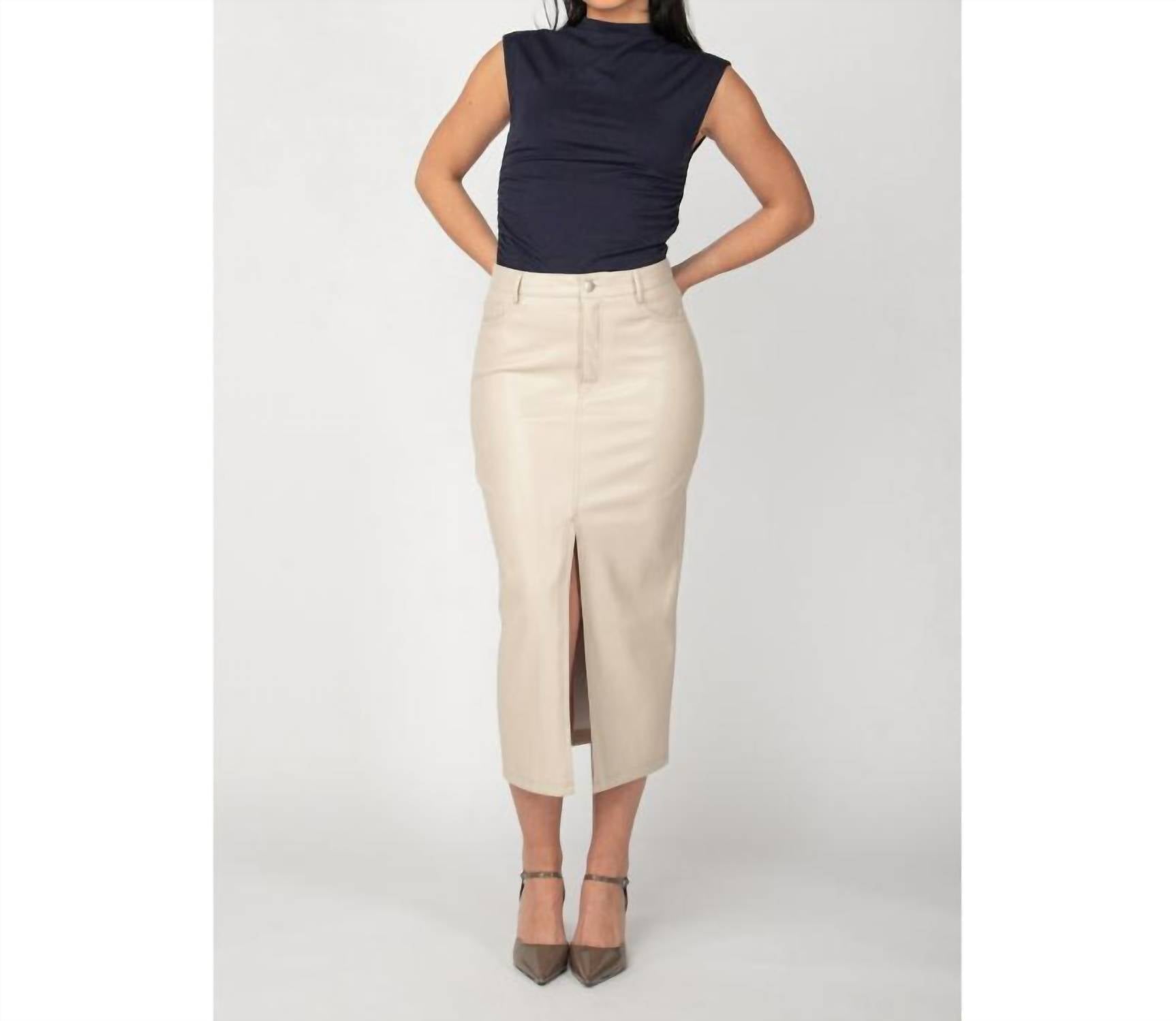 Black Tape - FAUX LEATHER MIDI SKIRT