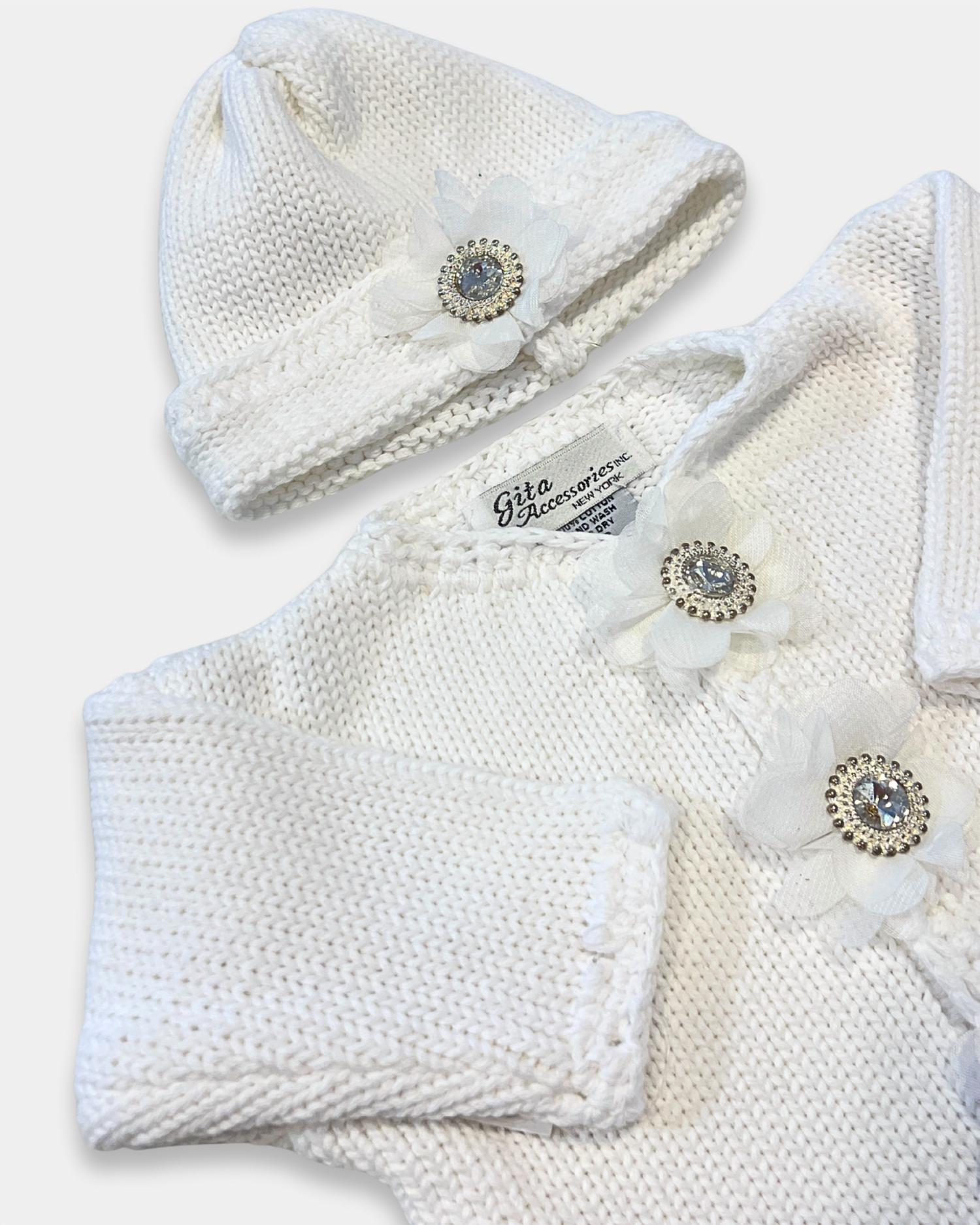 Gita - Girl's 2pc Cardigan With Light Crystal/rhinestone With Hat