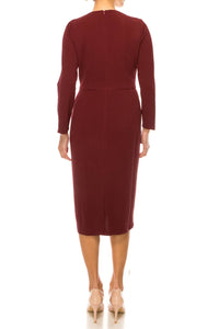 Maggy London - Long Sleeve Pleated Neck Sheath Dress