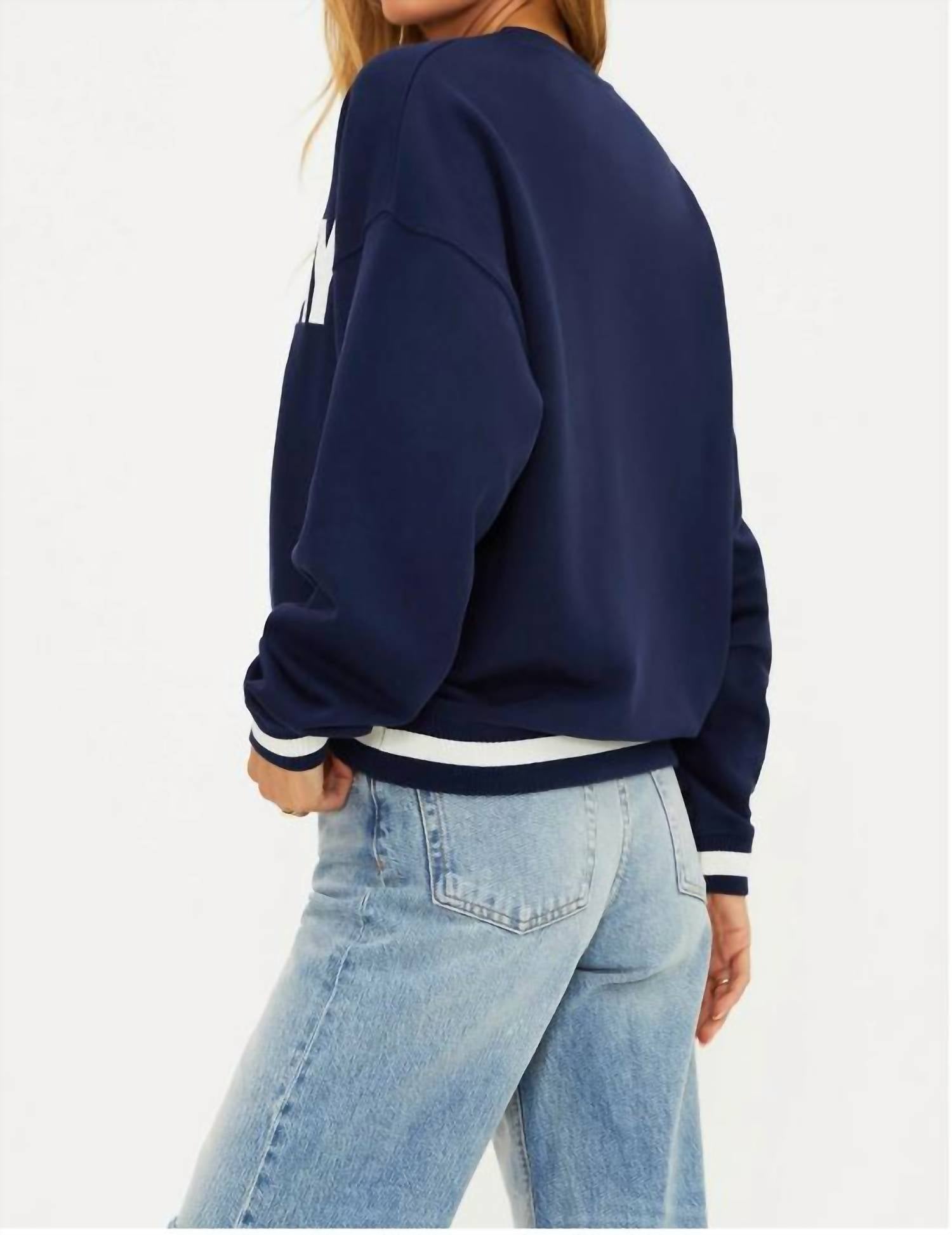 Beach Riot Devyn Game Day Long Sleeve Sweatshirt in navy - women's top - detail view