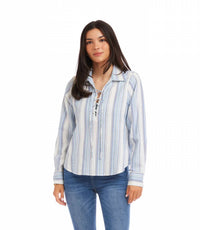 Karen Kane - Landry Long Sleeve Eyelet Lace Up Stripe Top