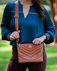 Caroline Hill Women's Ariana Crossbody Bag in saddle - women's bag - detail view