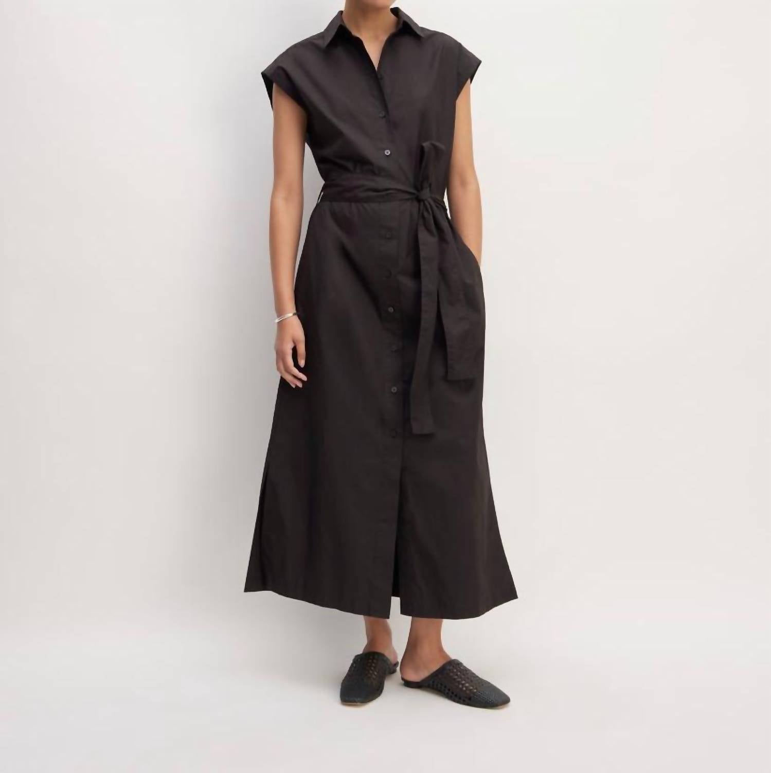 Everlane Supima Short Sleeve Shirt Dress in black - women's dress