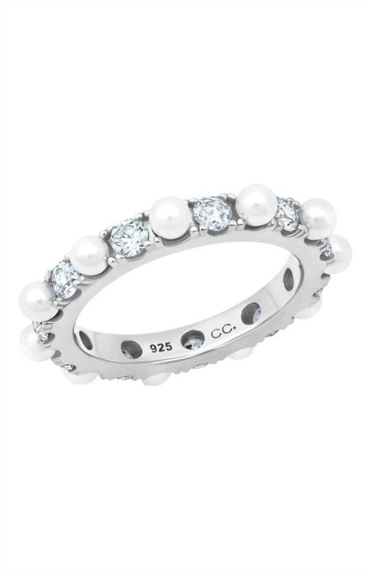 Crislu - Women's Large Pearl And Round Brilliant Cut Eternity Ring