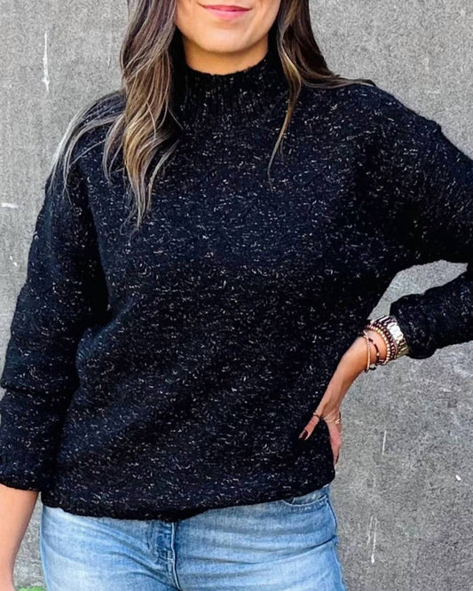 Tribal - Highlow Mock Neck Puff Sleeve Sweater