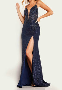 Jovani - Plunging V Neck Sheath Prom Dress