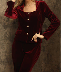 Joseph Ribkoff Velvet Button Front Blazer Jacket in burgundy 1 - women's jacket - view 7