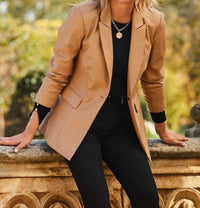 Sosandar Premium Faux Leather Blazer in tan - women's jacket
