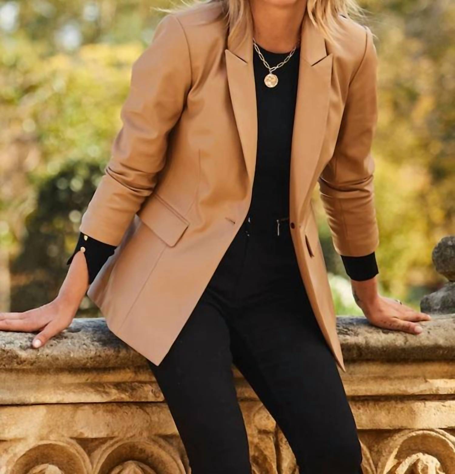 Sosandar Premium Faux Leather Blazer in tan - women's jacket