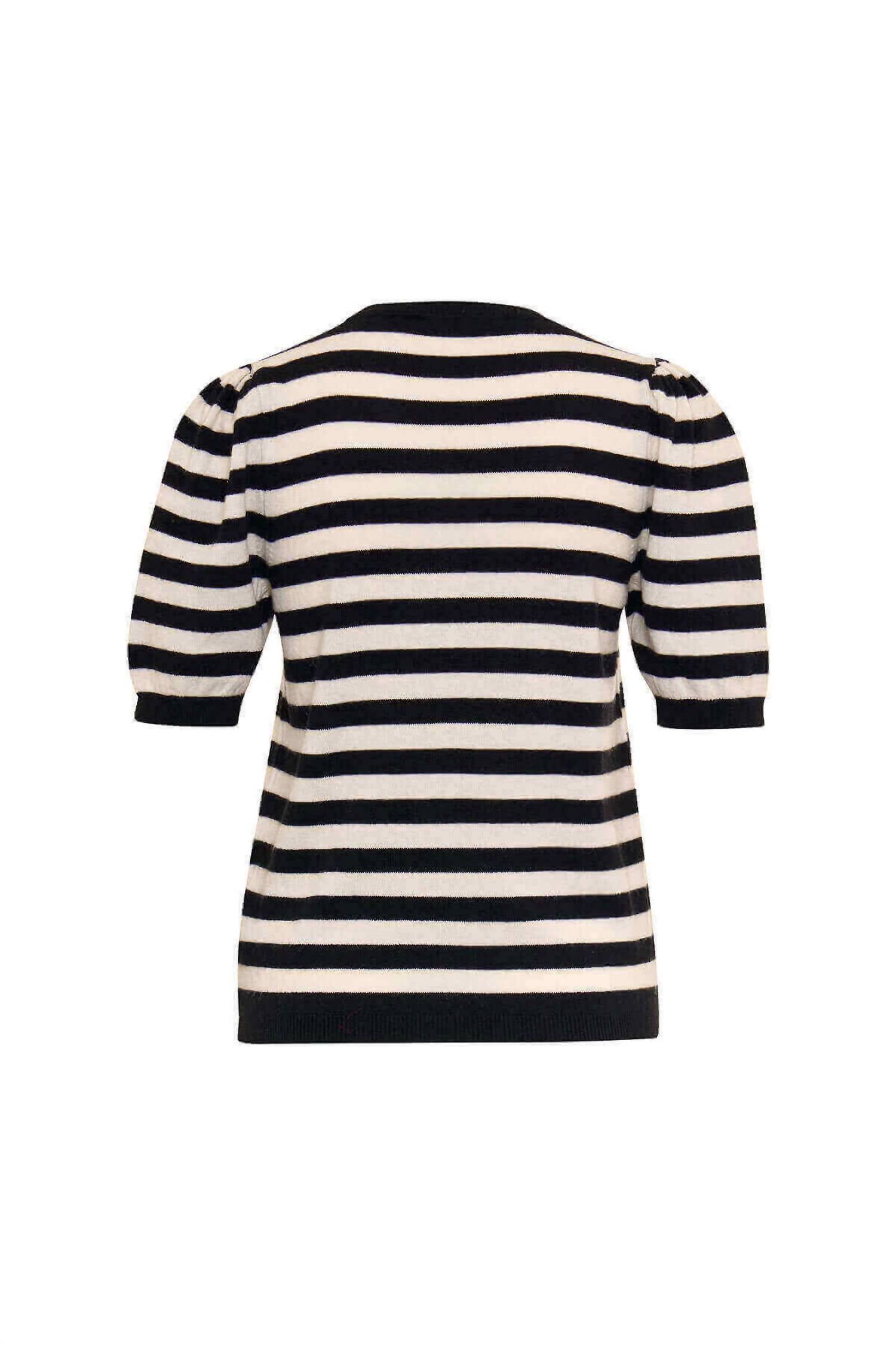 Maison Common - Short Sleeve Stripe Pullover With Embroidery
