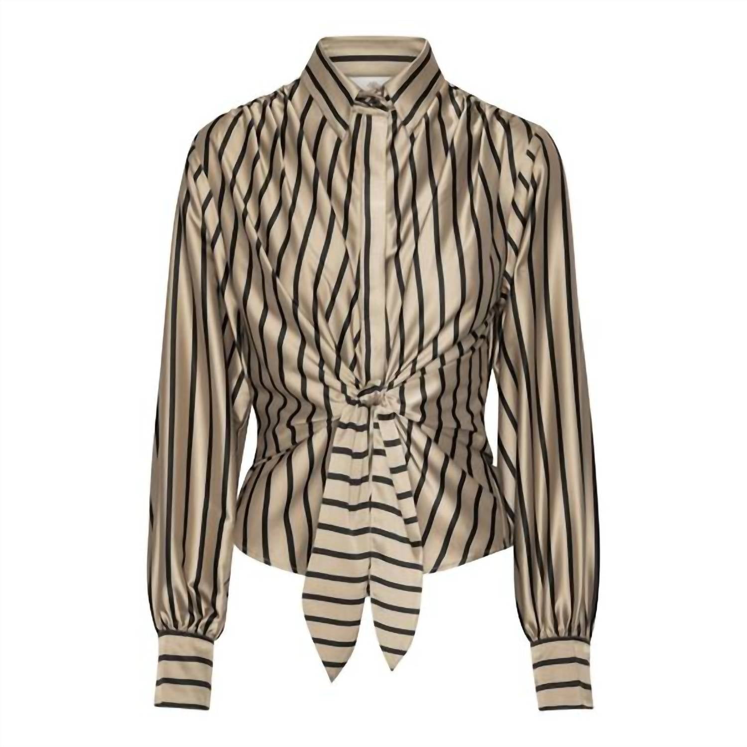 Karmamia Lee Shirt in tan stripe - women's blouse - detail view