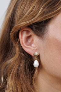 Jaxkelly - Women's Seashell Pearl Drop Earrings