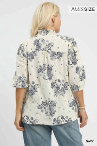 Umgee - Floral Embroidered Blouse With Ruffle Trim