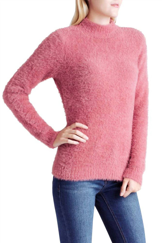 Kensie - Fur Yarn Long Sleeve Mock Neck Sweater