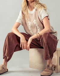 Urban Daizy Wild West Horseshoe Sweater Vest in mocha - women's sweater - detail view
