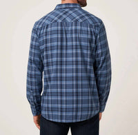 TravisMathew Cloud Flannel Plaid Shirt in bering sea sleet - men's shirt - detail view
