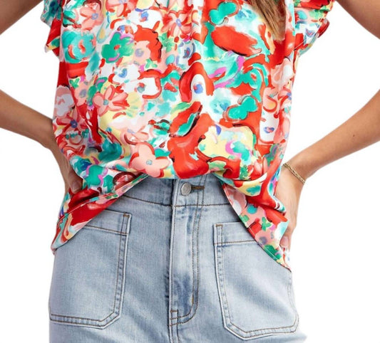 Ee:Some - Floral Printed Mock Neck Top