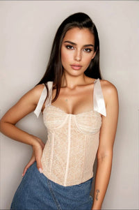 Pretty Garbage Lace Corset Top in ivory - women's tank top - alternate view