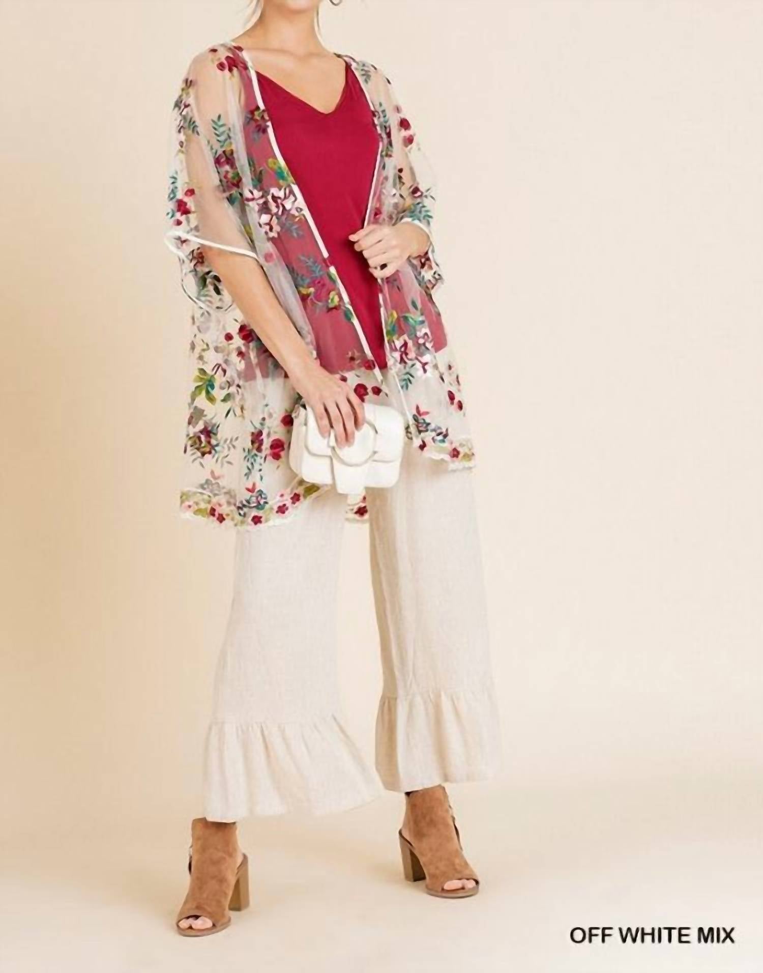 Umgee - Floral Embroidered Sheer Mesh Kimono