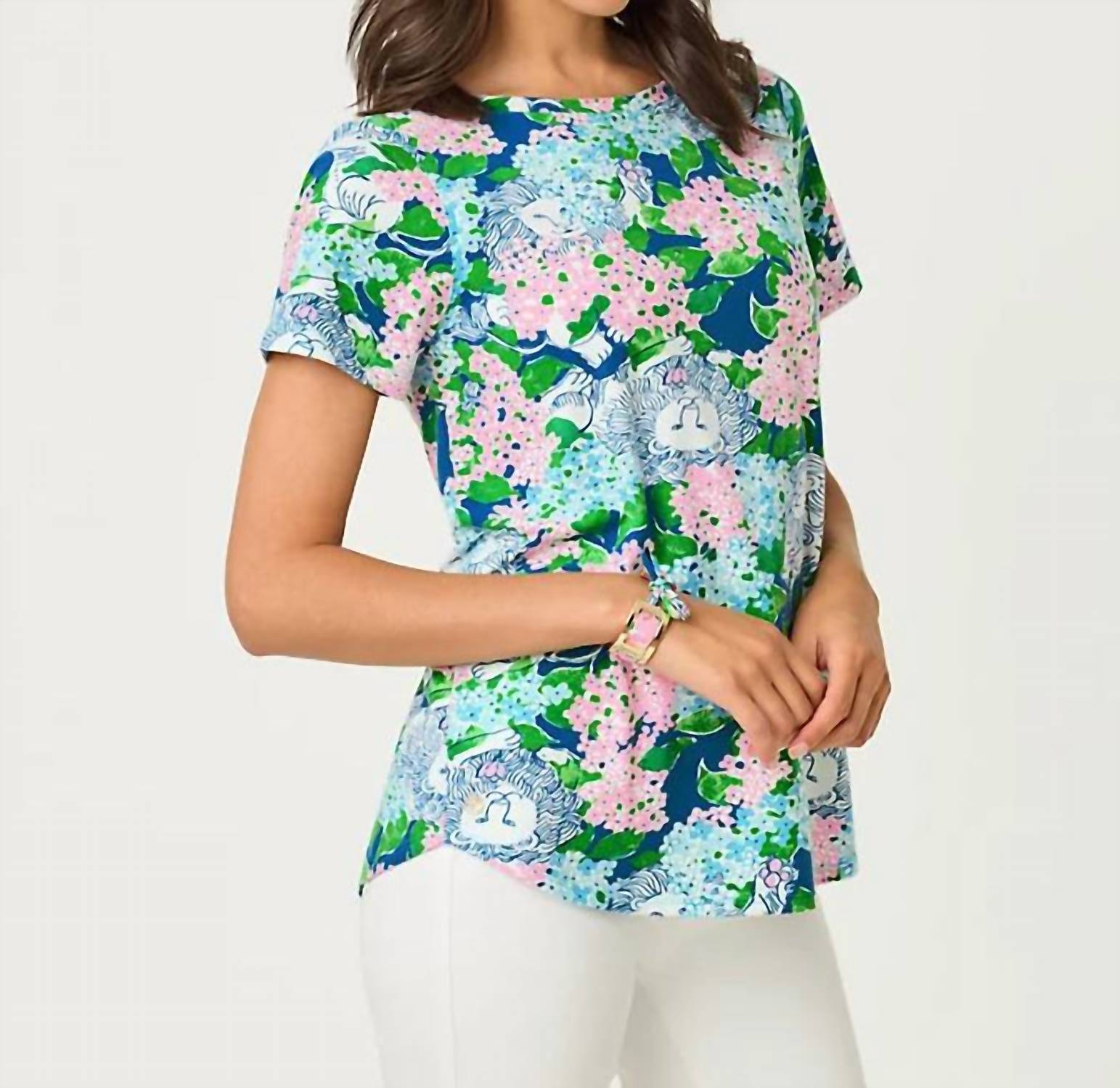 Lilly Pulitzer Key West Top in starlight navy lydia the lion - women's t-shirt - alternate view