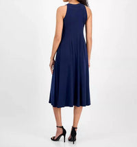 Robbie Bee Sleeveless Keyhole Halter Dress in navy - women's dress - alternate view