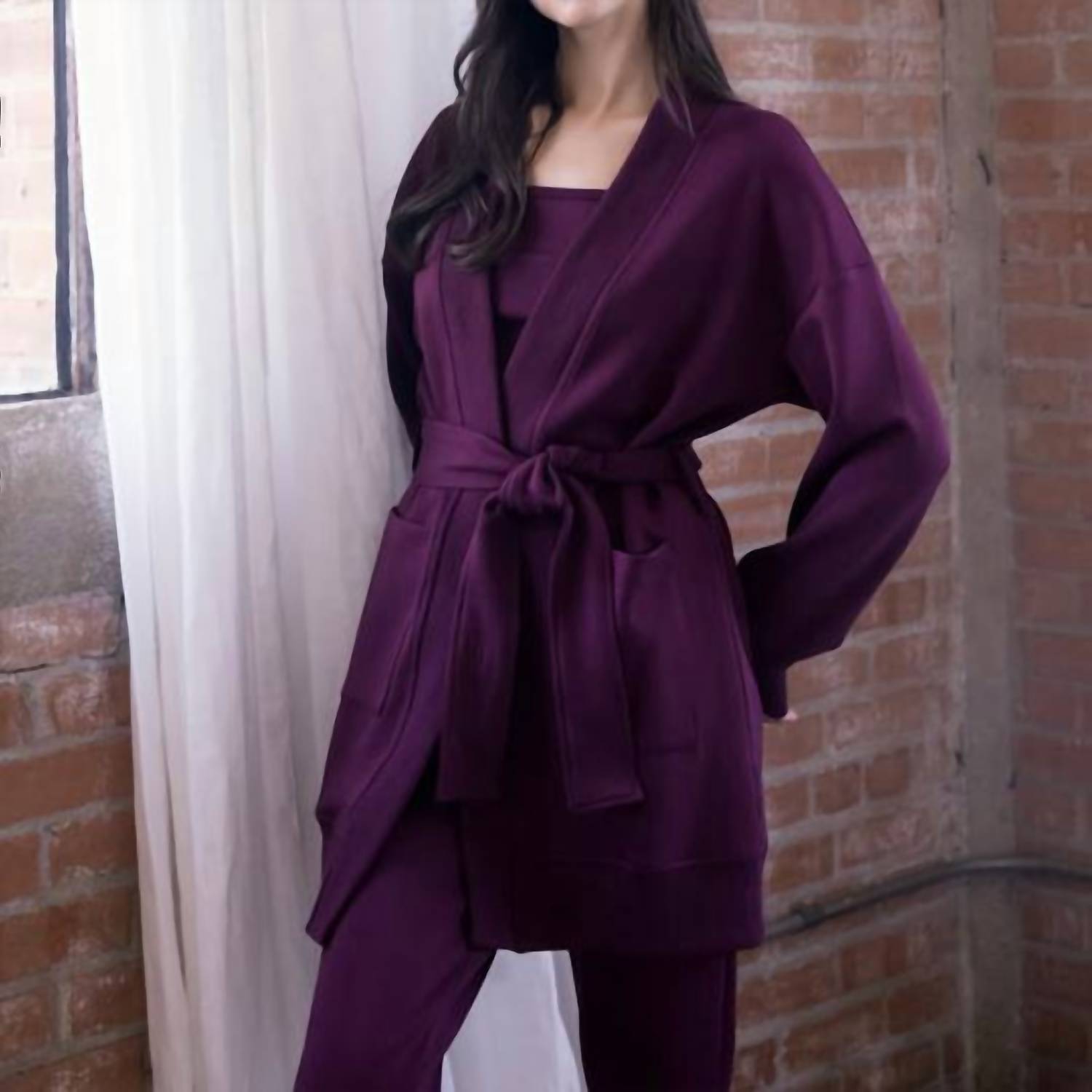 P.CILL Ribbed Contrast Robe in port - women's intimate