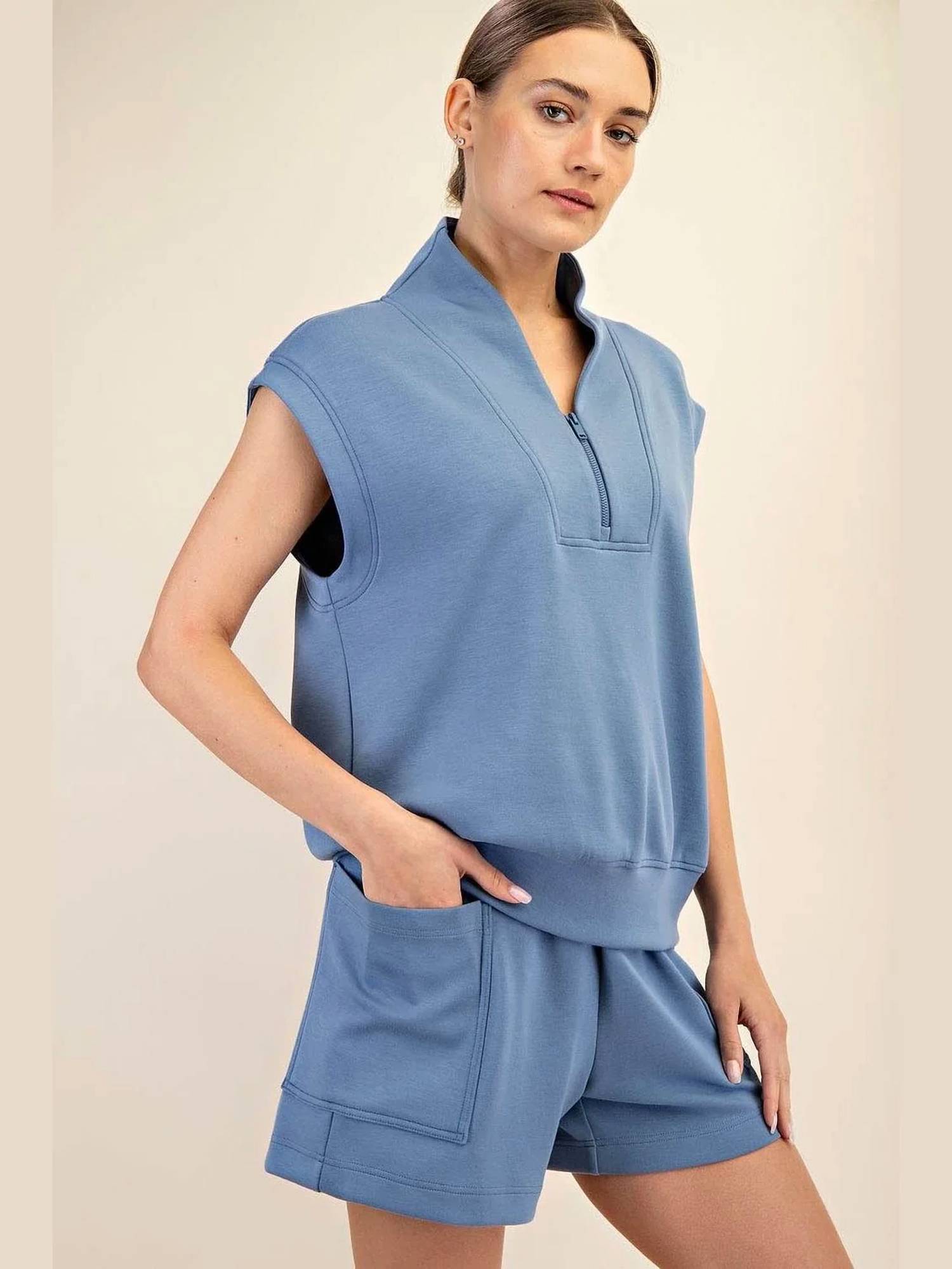 Rae Mode - Modal V-neck Zip Sleeveless Top
