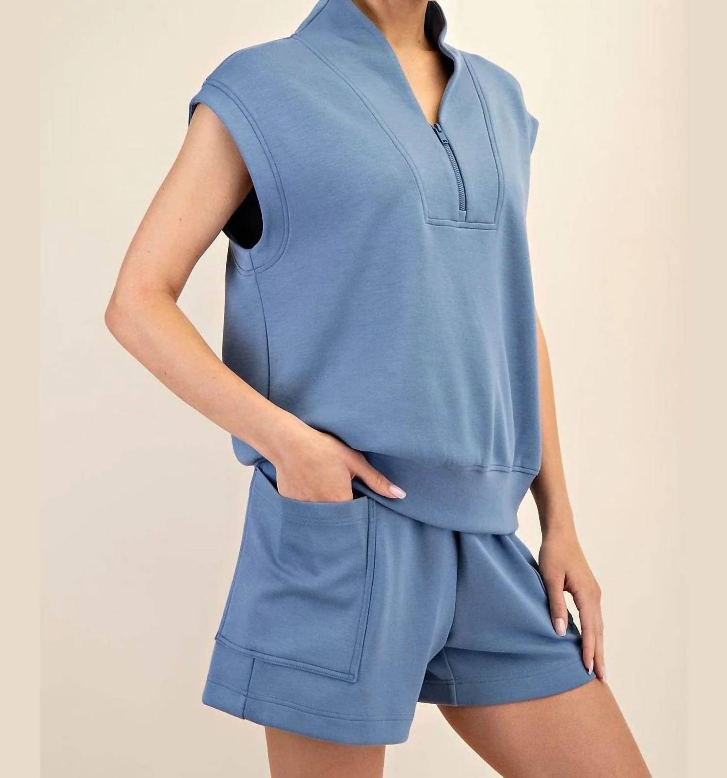 Rae Mode - Modal V-neck Zip Sleeveless Top