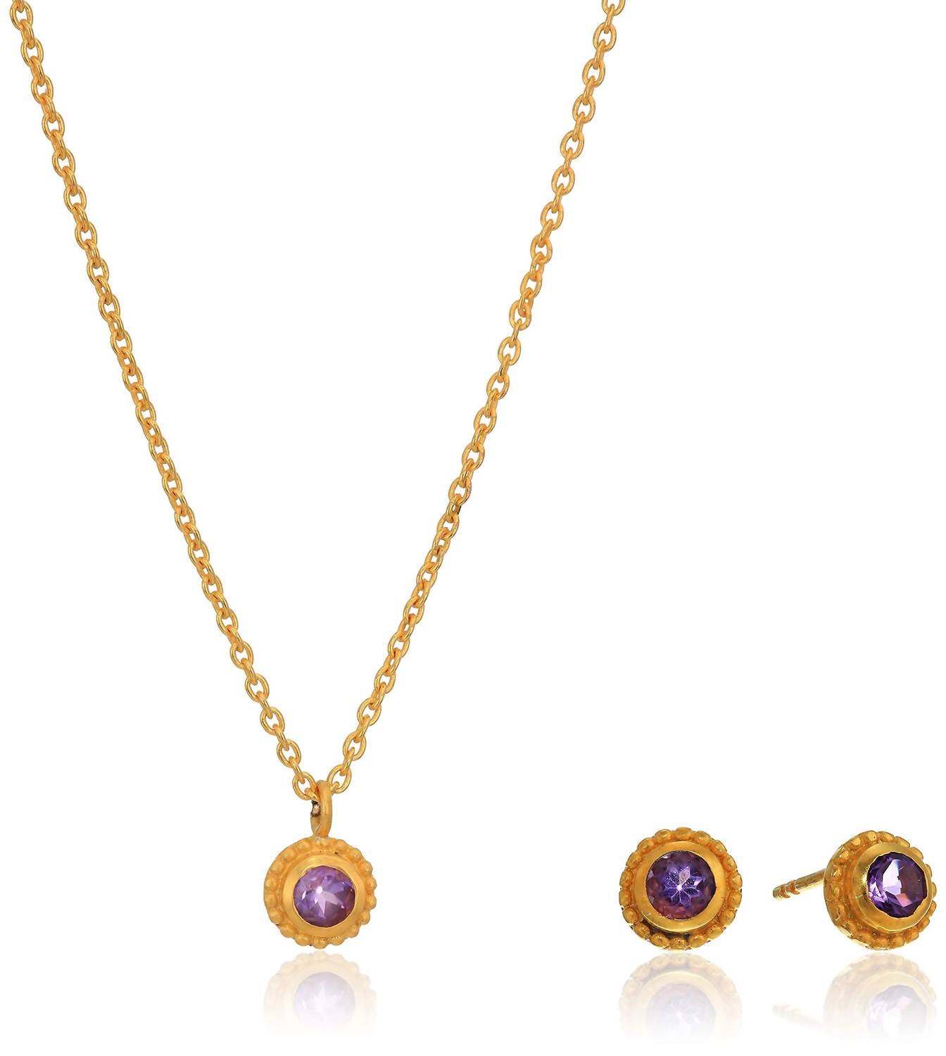 Satya Jewelry Women's Amethyst Necklace And Earrings Set in gold - women's jewelry