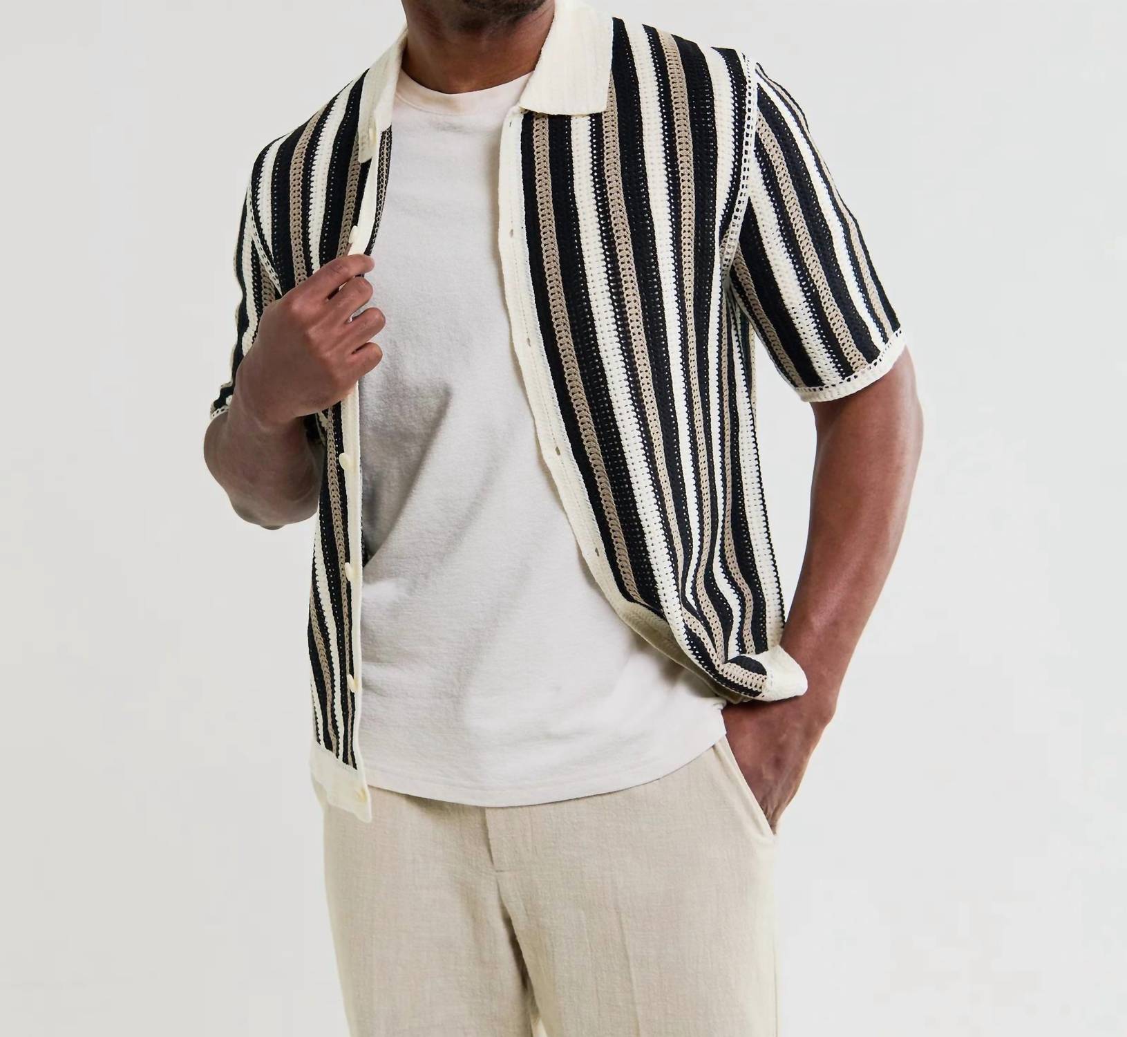 Wax London - Porto Stripe Crochet Knitted Shirt