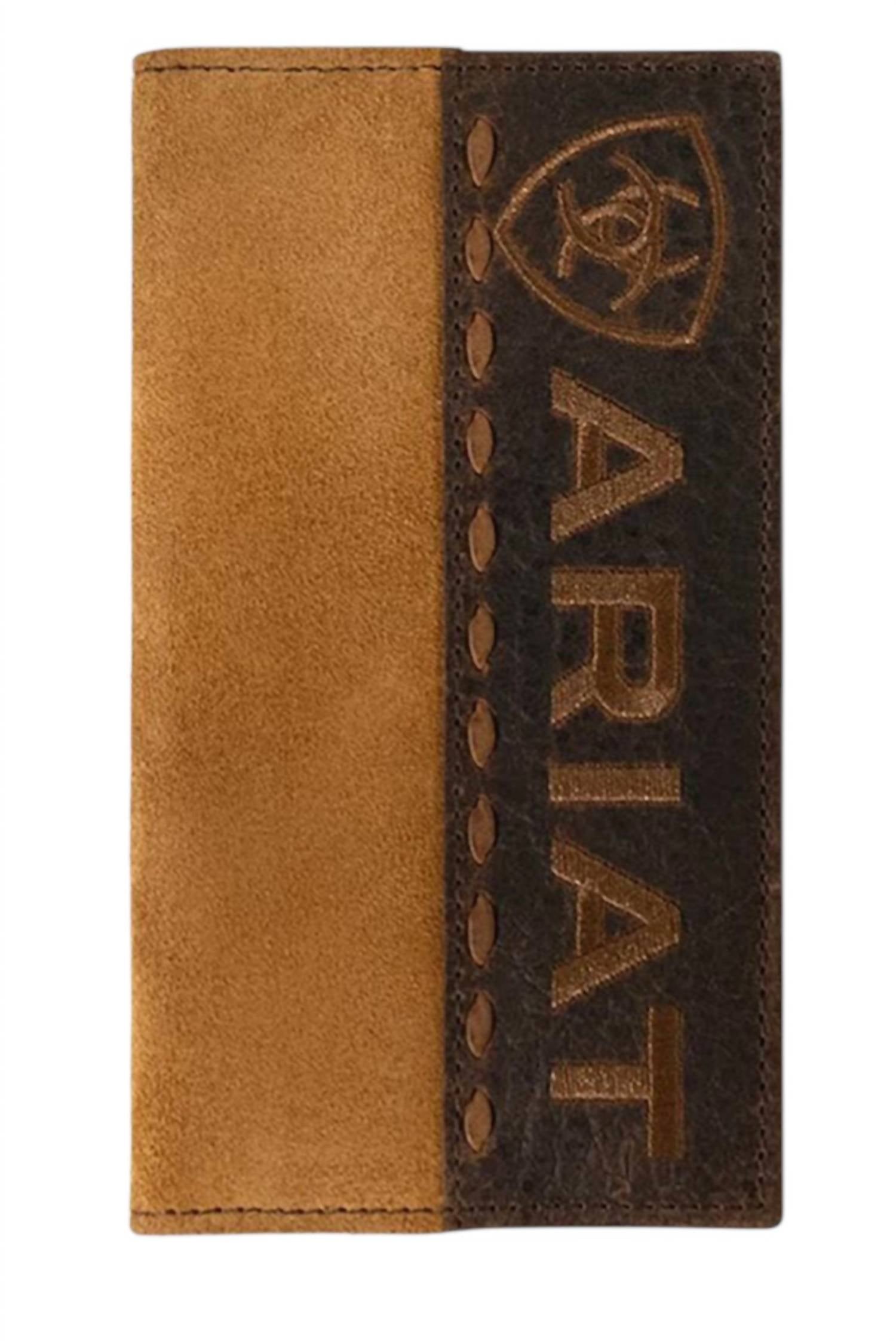 ARIAT Men's Roughout Leather Rodeo Wallet in tan - men's bag