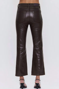 PISTOLA Lennon Coated Ankle Flare Jeans in coated mocha - women's jeans - detail view