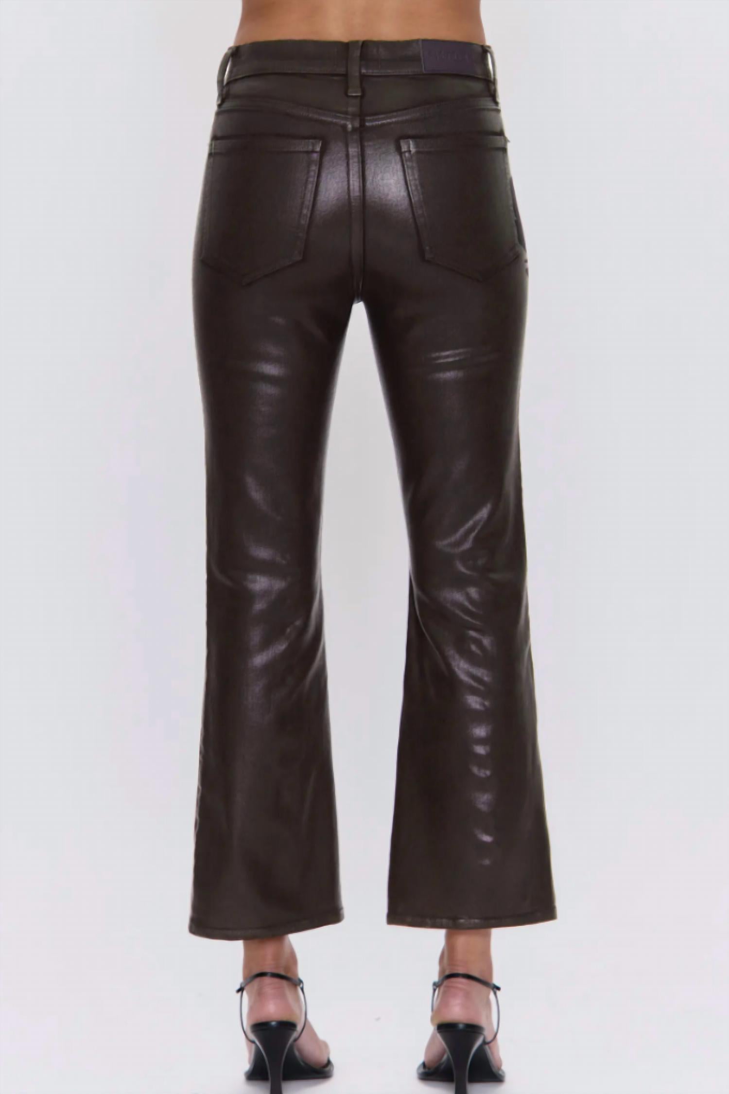PISTOLA Lennon Coated Ankle Flare Jeans in coated mocha - women's jeans - detail view
