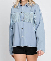 Geegee - Rhinestone Fringe Detail Shirt Jacket